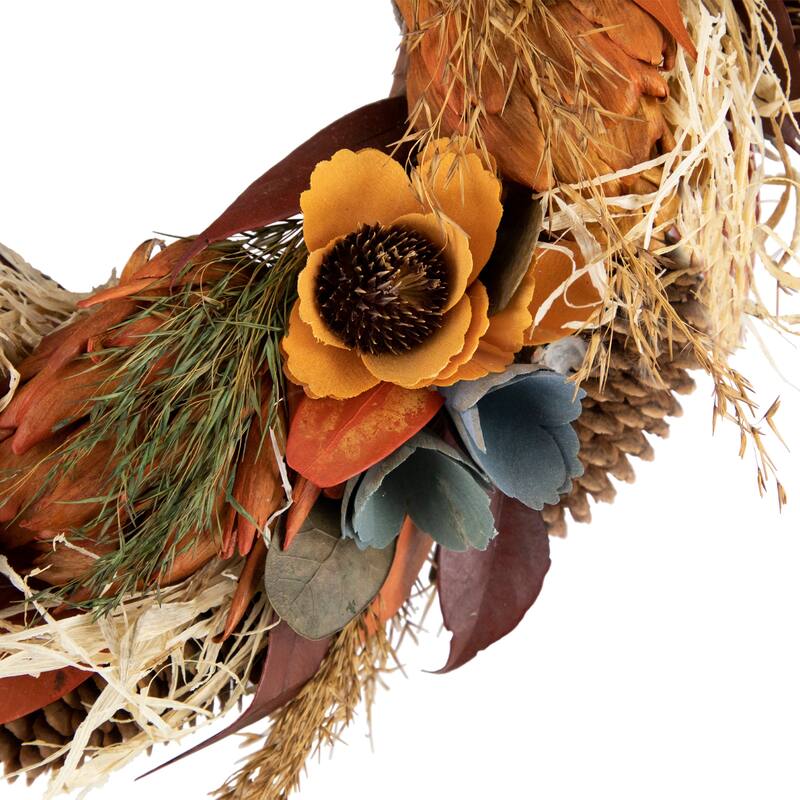 Sunflower and Wheat Artificial Fall Harvest Wreath - 12" - Unlit