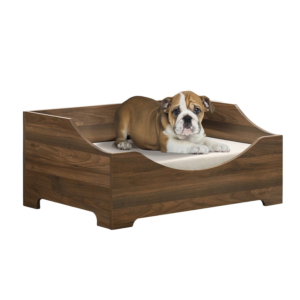Wooden Modern Comfy Pet Bed with Cushion in Brown