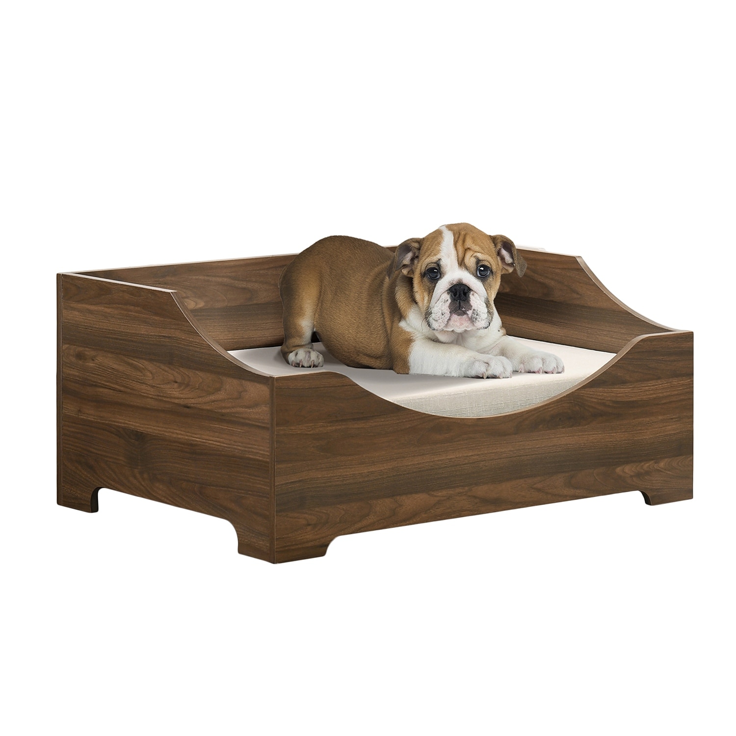Wooden Modern Comfy Pet Bed with Cushion in Brown