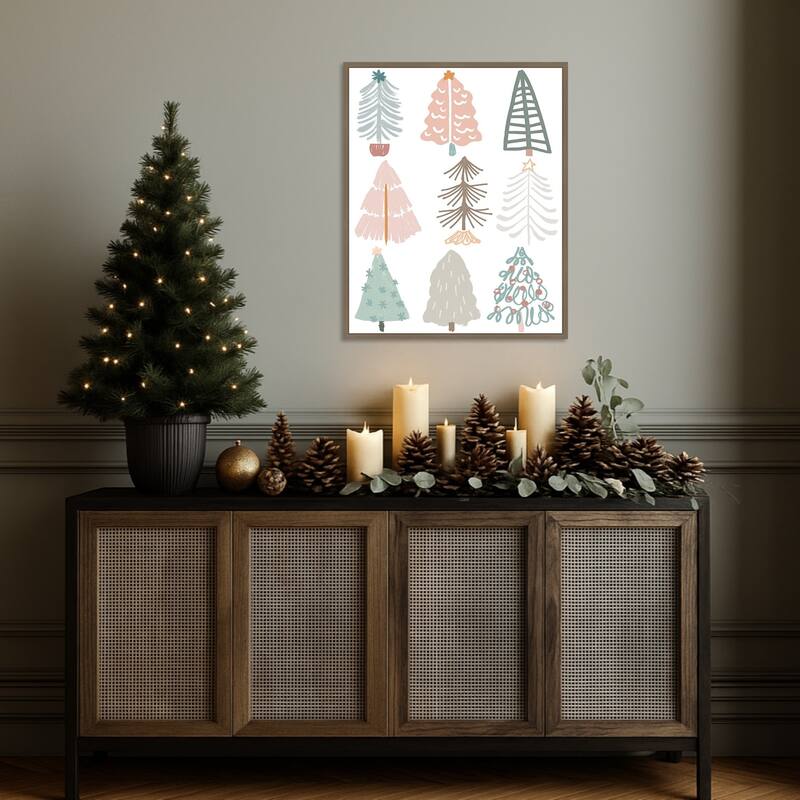 Christmas Tree Sketchbook II by June Erica Vess (23 x 28 in.), Framed Canvas Wall Art Print - Sylvie Dark Gold