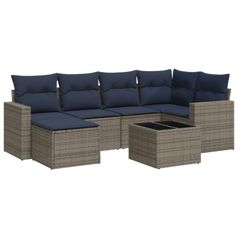 vidaXL Patio Sofa Set with Cushions Outdoor Conversation Furniture Poly Rattan - 25.8" x 24.4" x 27.2"