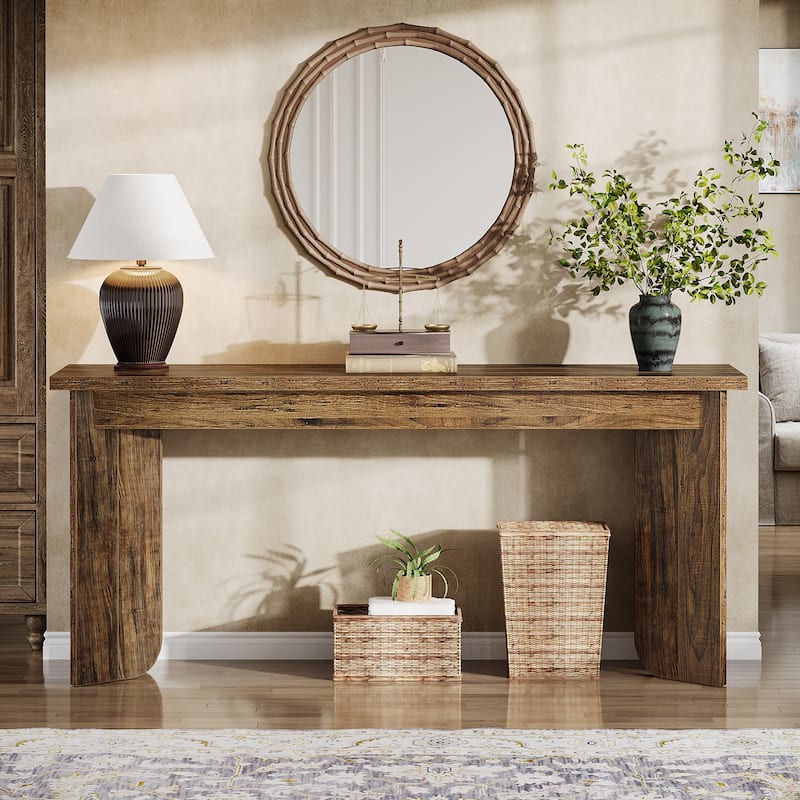 70.9'' Wood Farmhouse Sofa Console Table with Pedestal for Entryway
