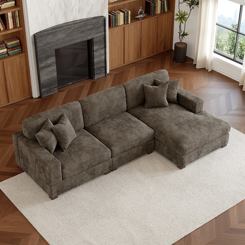 Modern Oversized Chenille Modular Sectional Sofa With Chaise