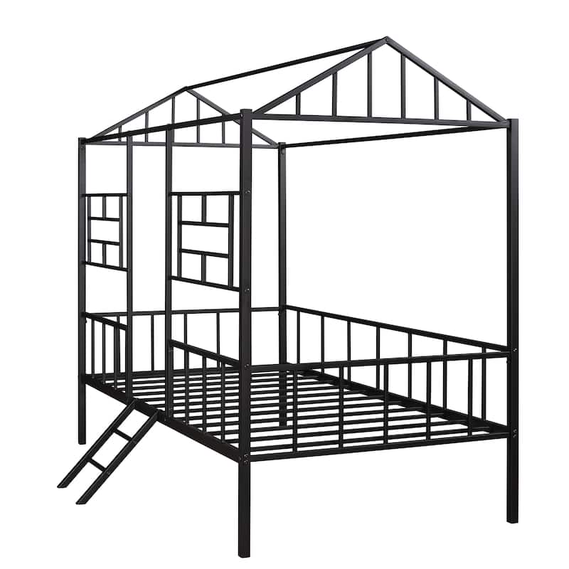 Metal House Bed Frame with Slatted Support