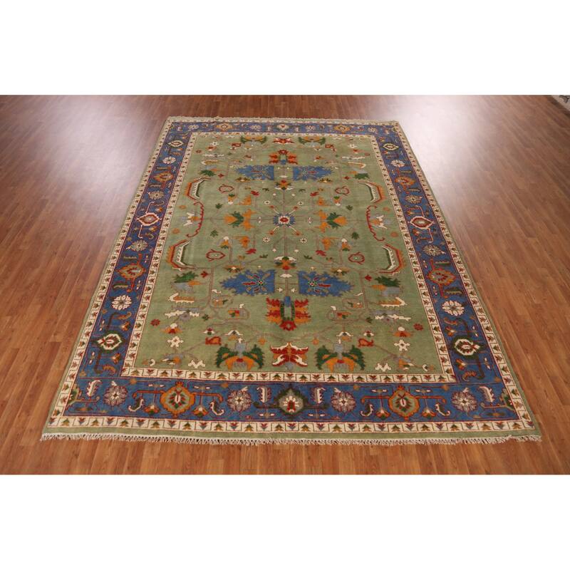 Green Heriz Serapi Indian Area Rug Handmade Wool Carpet - 8'10" x 11'9"