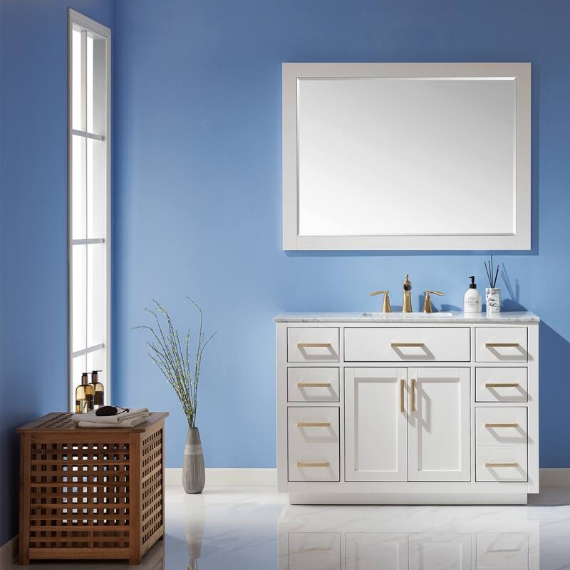 Altair Ivy Single Bathroom Vanity Set and Carrara White Countertop with Mirror