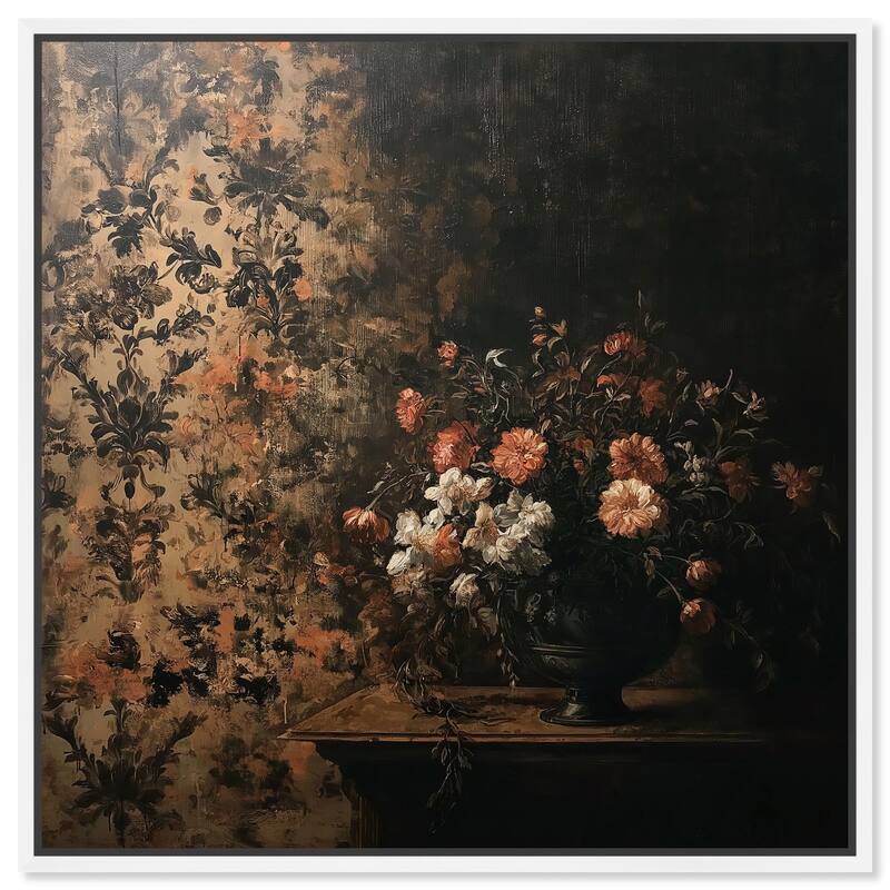 Dark Floral Elegance Canvas by Art Remedy - 20" x 20" - White