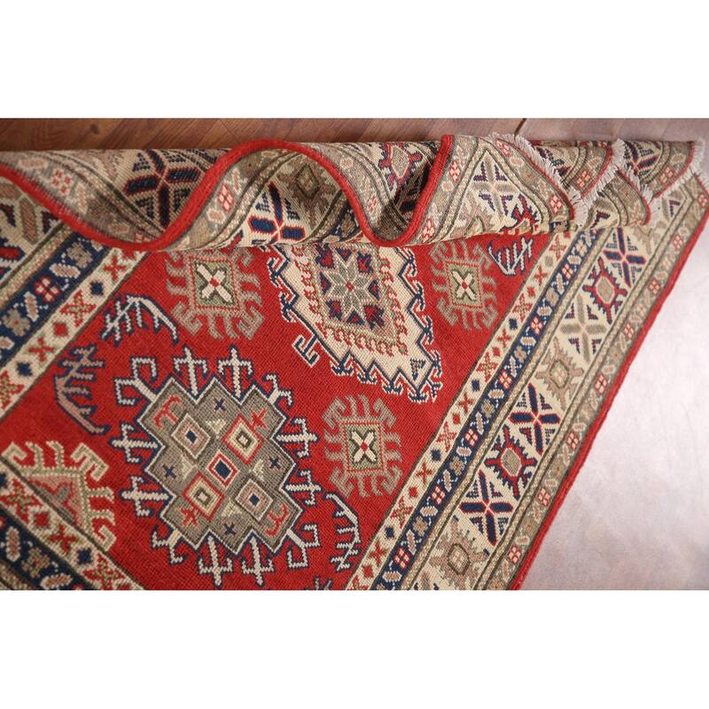 Geometric Kazak Rug Hand-Knotted Accent Wool Carpet - 3'4"x 4'9"