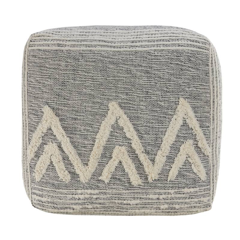 16" Modern Grey Pouf Ottoman with Abstract Pattern and Upholstered Floor Seat Footrest and Decor - Grey