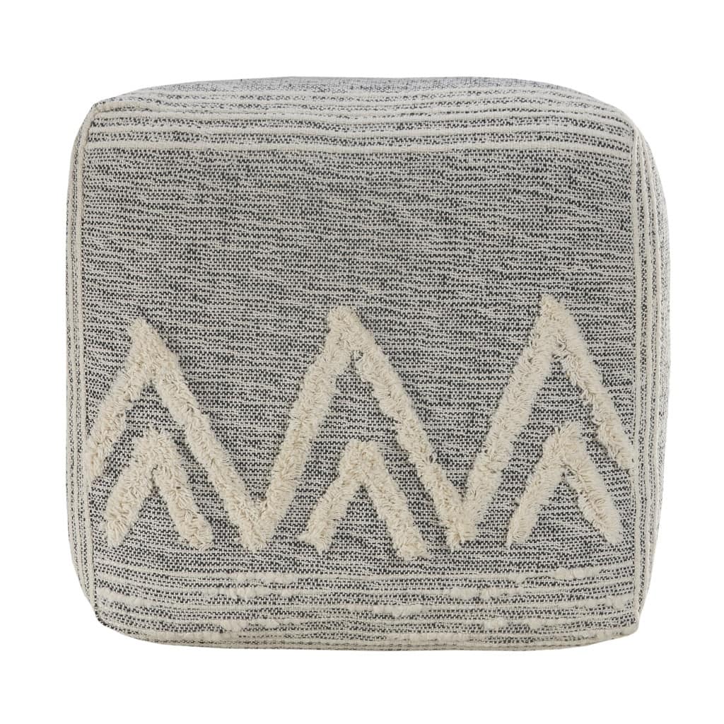 16" Modern Grey Pouf Ottoman with Abstract Pattern and Upholstered Floor Seat Footrest and Decor
