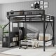 preview thumbnail 78 of 98, Metal Loft Bed with Wooden Stairs Built-in Storage Shelves and Wardrobe, High Loft Bed Frame with Side Grid Storage Rack