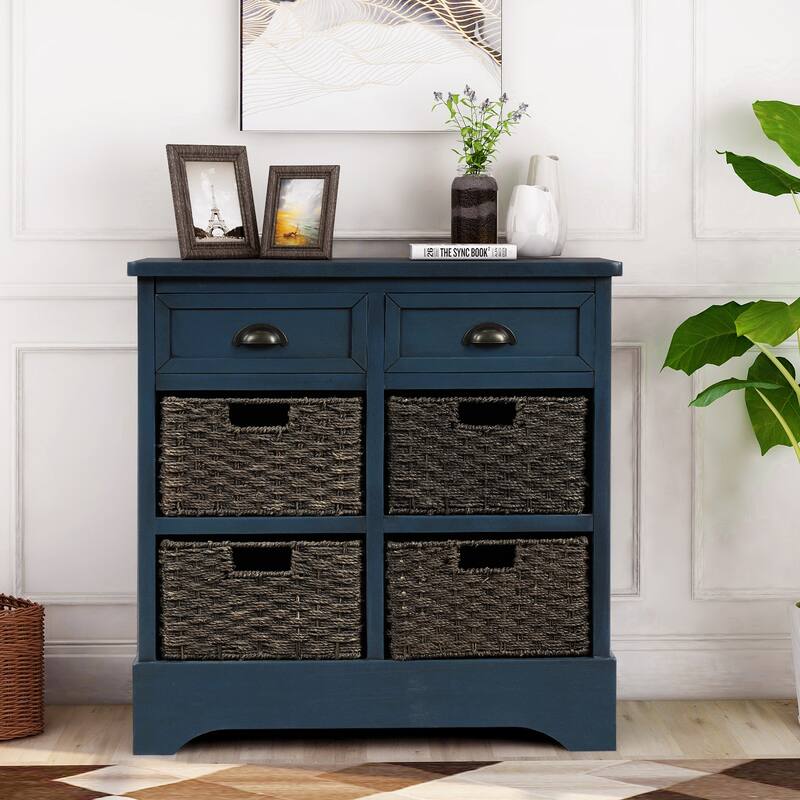 Rustic Storage Cabinet with Two Drawers - Blue1