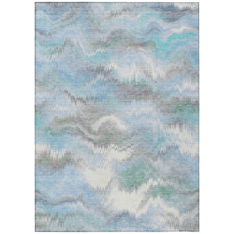 Machine Washable Indoor/ Outdoor Abstract Watercolor Chantille Rug