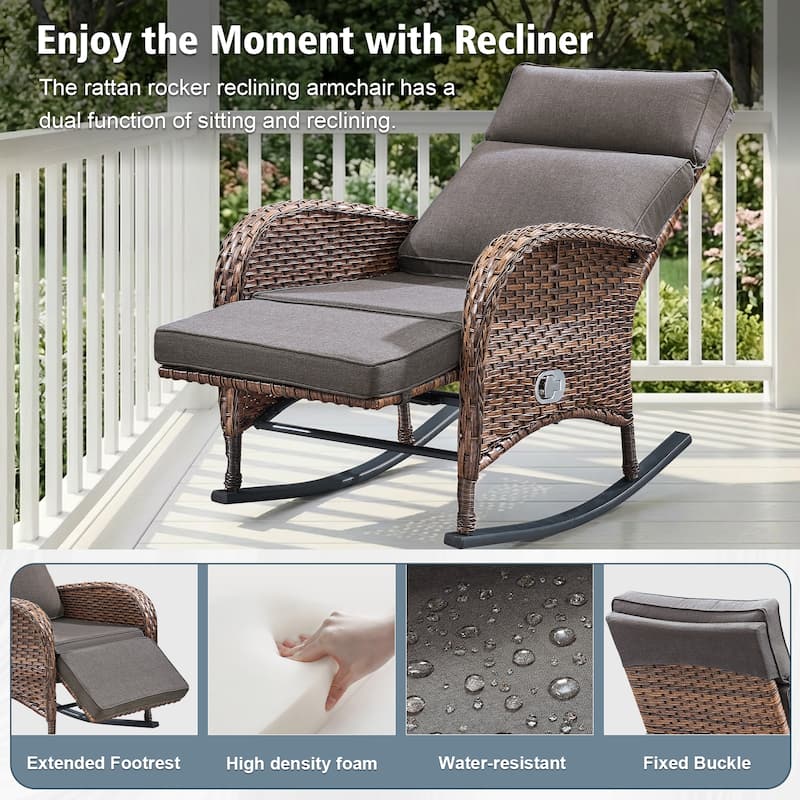 Pocassy Outdoor Curved Rocker Chaise Lounge Chairs with Side Table Set.