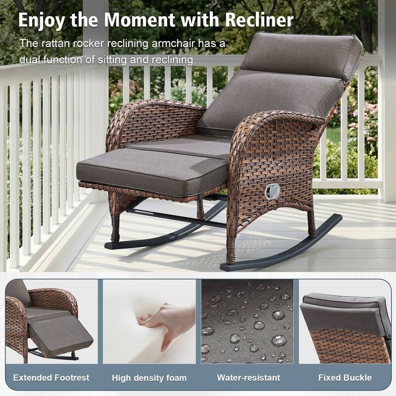 Pocassy Patio Rocker Chaise Lounge Chairs with Adjustable Backrest Set.
