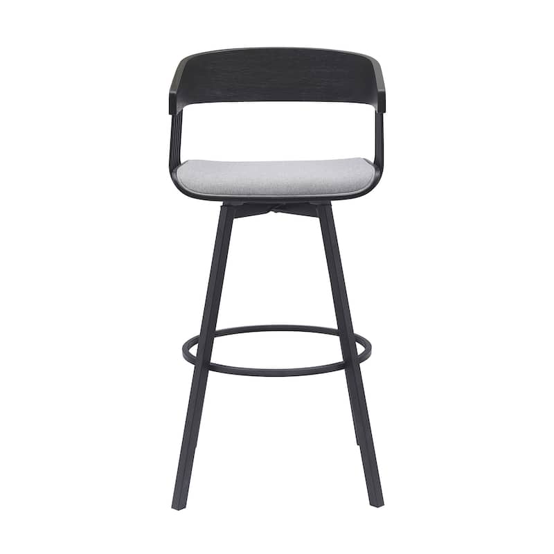 31" Light Gray and Black Fabric with Metal Swivel Bar Height Bar Chair