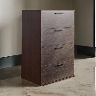 Levy Tall Dresser Chest, 4 Jumbo Drawers, Farmhouse Dark Brown Wood ...
