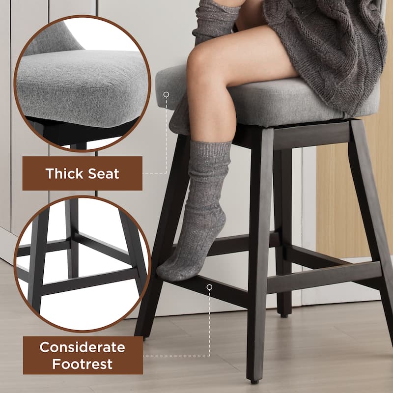 26"/29" Upholstered Swivel Counter and Bar Height Stools Solid Wood Frame (Set of 2)