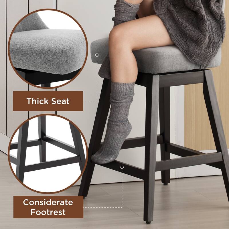 26"/29" Upholstered Swivel Counter and Bar Height Stools Solid Wood Frame (Set of 4)