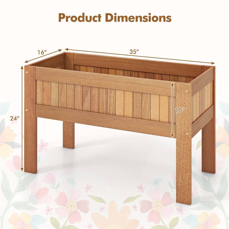 Costway Wooden Elevated Planter Box with Solid Wood Frame & Sturdy - Nature Teak Color - See Details