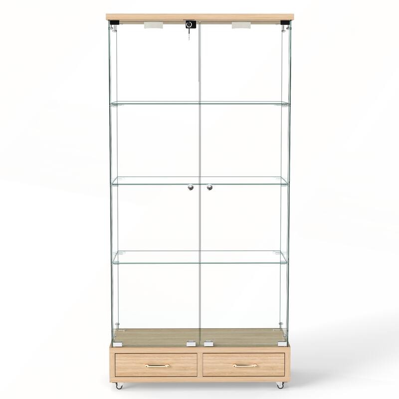 Modern Glass Display Cabinet with Large Drawer for Living Room and Bedroom