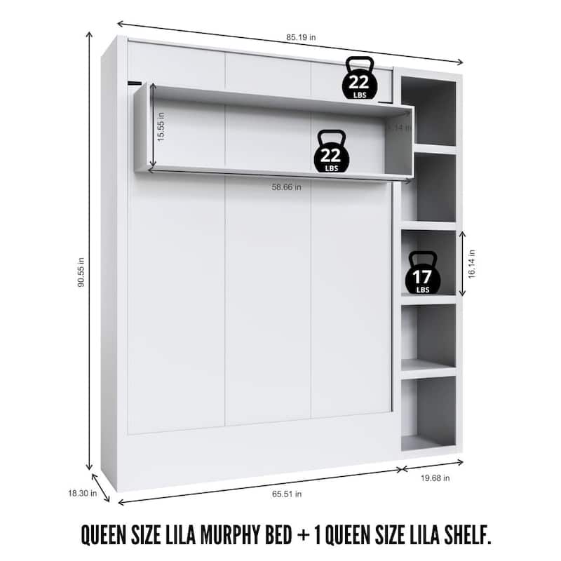 Easy-Lift Queen Murphy Wall Bed with Bookshelf