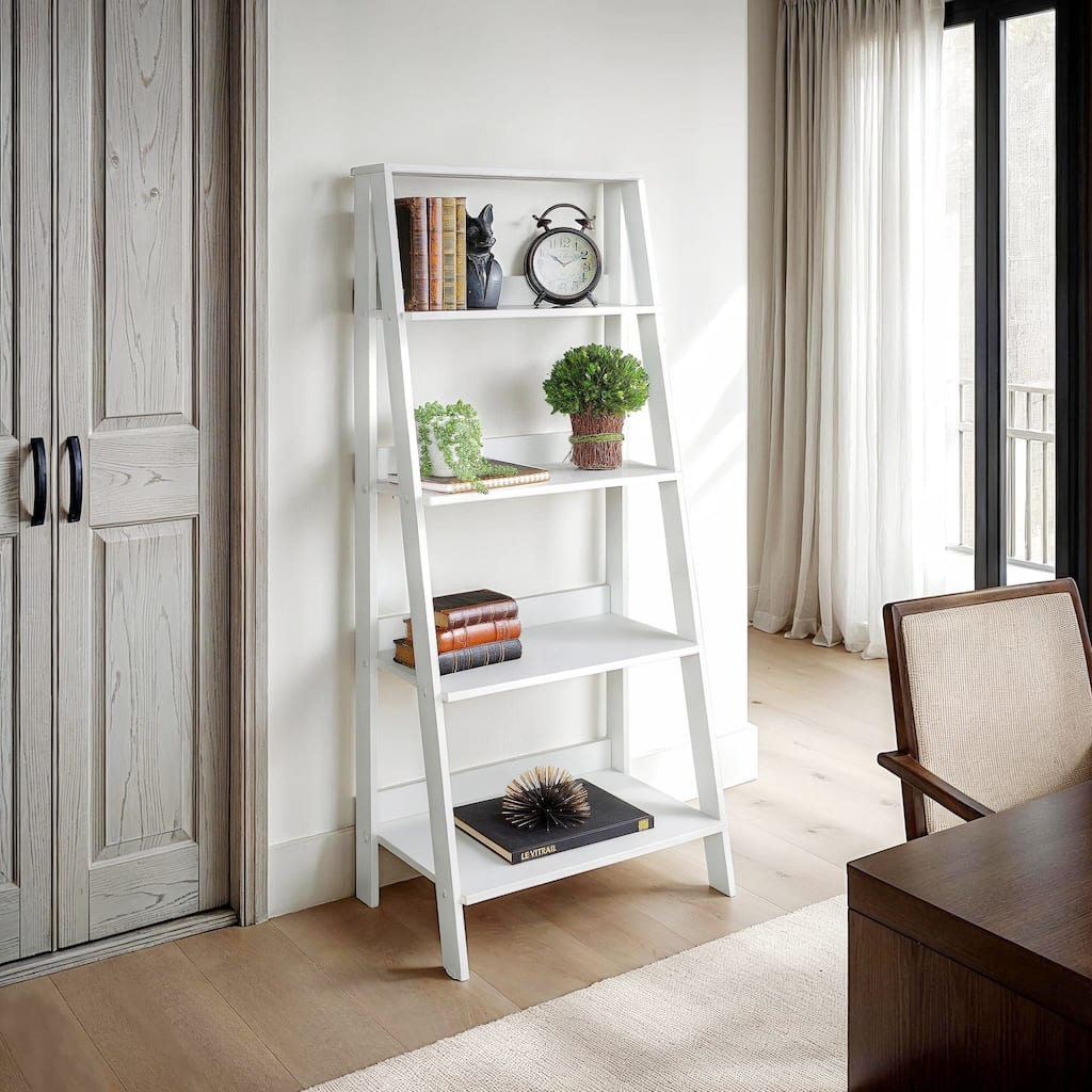 Walker Edison Meadowlark Solid Wood 55-inch Ladder Bookshelf