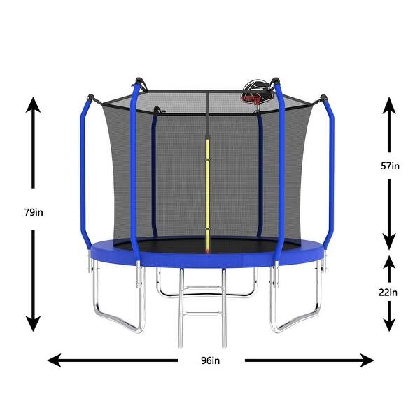 8ft Round Outdoor Trampoline with Enclosure Net and Basketball Hoop