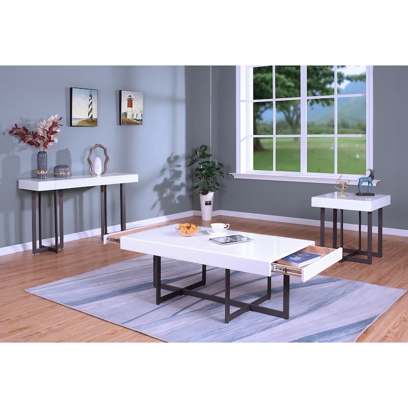 Granala Contemporary Steel 3-Piece Storage Coffee Table Set by Furniture of America - White High Gloss