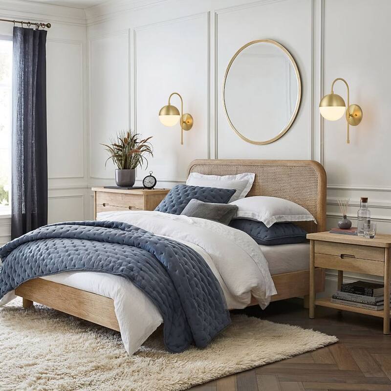 1-Light Modern Curved Arm Bedroom Wall Light With Opal Glass Globe