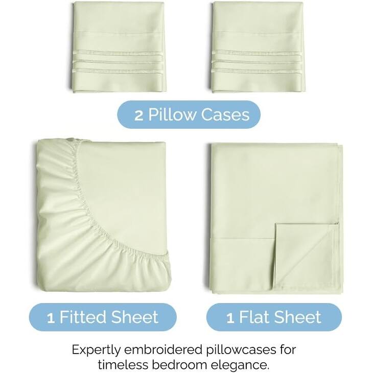 CGK Linens 4 Piece Solid Microfiber Deep Pocket Soft Bed Sheet Set