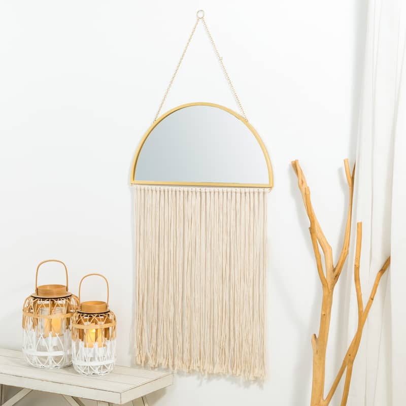 Glitzhome Regency Modern/Boho Metal Semi-moon Specialty Wall Mirror With Tassels Drawing Room Bedroom Decor