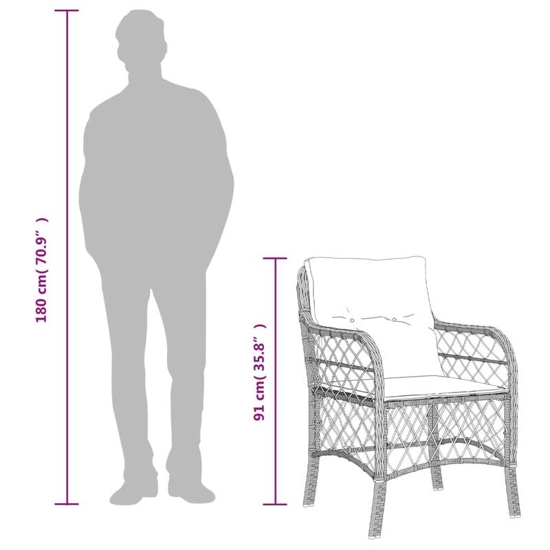 vidaXL Patio Dining Set with Cushions Table and Chair 7 Piece Poly Rattan