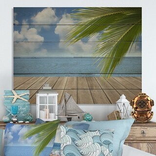 Designart 'Wood Plank Over Tropical Beach' Nautical &amp; Coastal Wood Wall ...