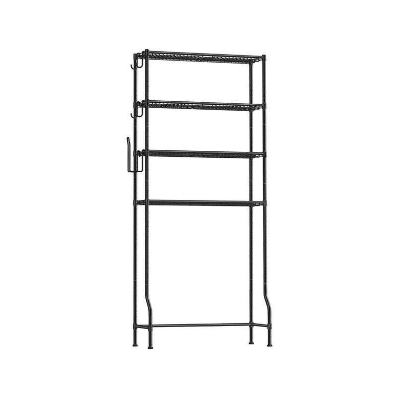4-Tier Freestanding Metal Over-the-Toilet Storage Rack with 4 Adjustable Shelves and 4 Convenient Hoooks