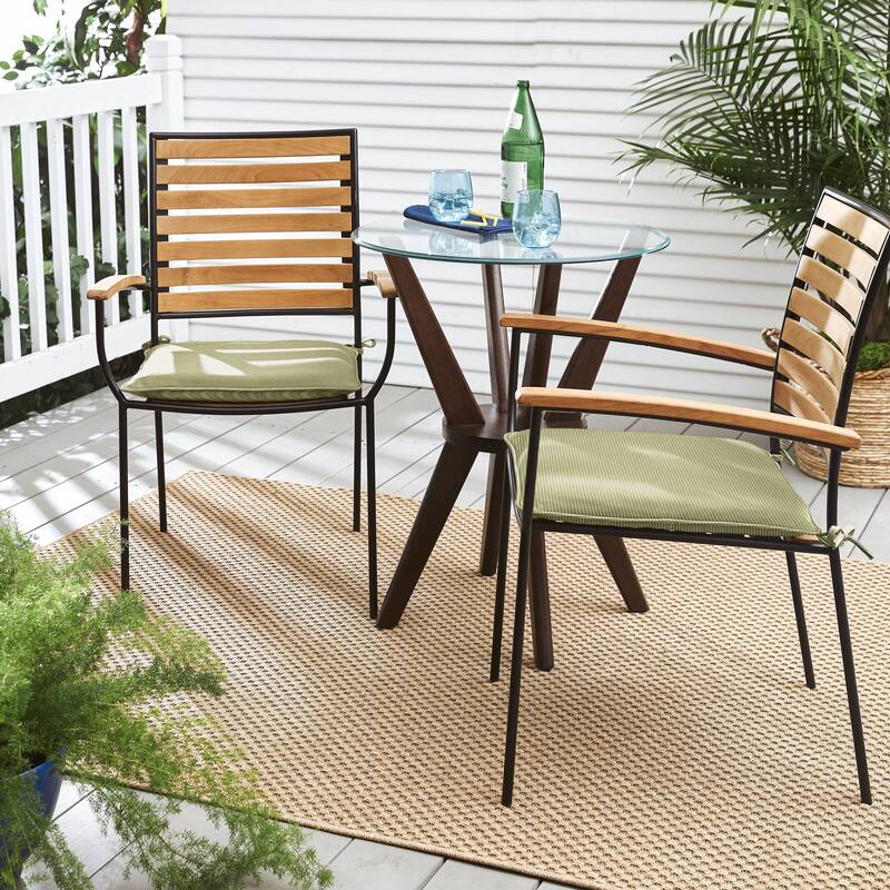 Sorra Home Outdura Sync Basil Indoor/Outdoor Corded Chair Pads (Set of 2) - 21 in x 19 in x 2 in (Set of 2) - Sync Basil