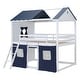 preview thumbnail 8 of 14, Playhouse Design Full over Full Wood Bunk Bed with Elegant and Elaborated Windows, Sills and Tent, Space-saving, Blue+White