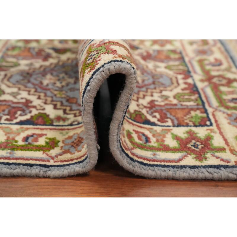 Hand Knotted Oriental 100% Wool Carpet Traditional Medallion Navy Blue & Blues Heriz (serapi) Area Rug - 3' 0'' X 2' 0''