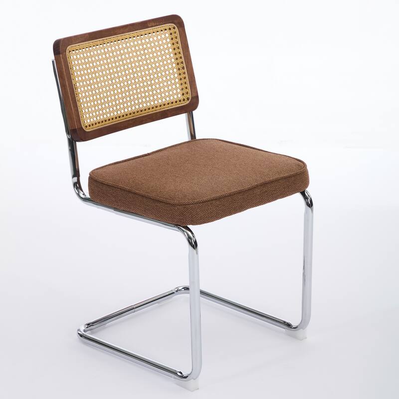 Velvet Upholstered Dining Chairs Set of 2, with Natural Cane Back and Stainless Chrome Base