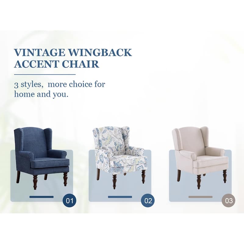 Accent Armchair with Turned Legs Set of 2 Blue/ Beige / Grey