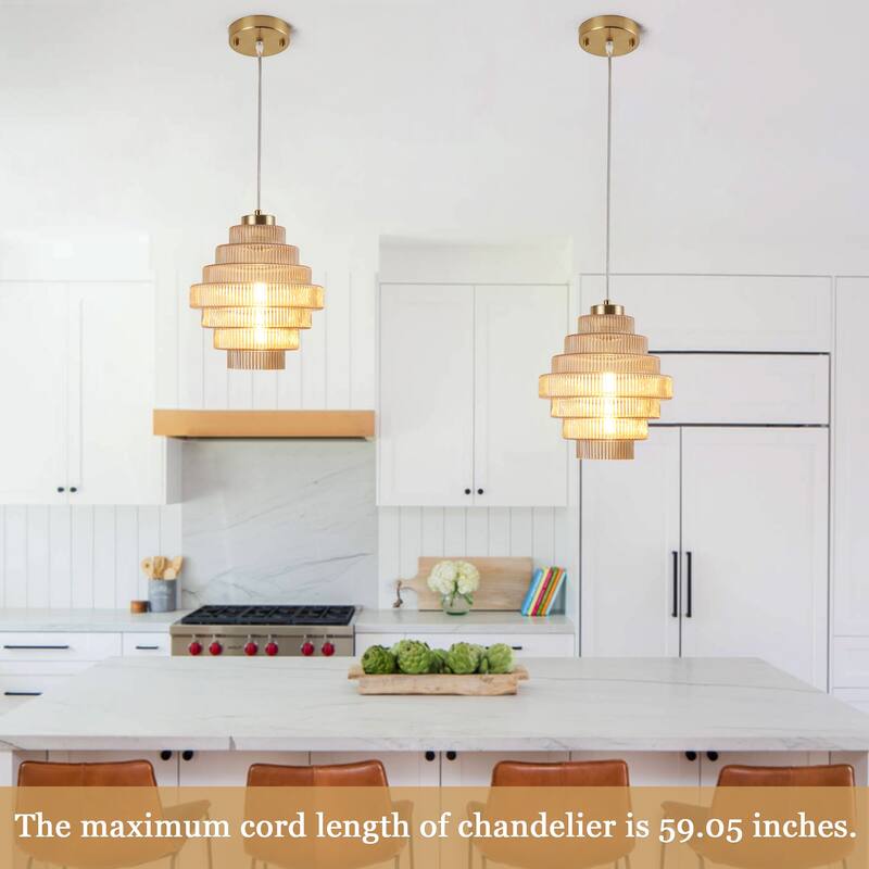 1-Light Metal Hanging Ceiling Kitchen Pendant Light Island Chandelier Fixture with Glass Shade for Dining Room
