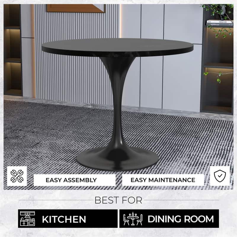 LeisureMod Verve 36" Round Dining Table with MDF Wood TableTop and Black Steel Base for Kitchen & Dining Room