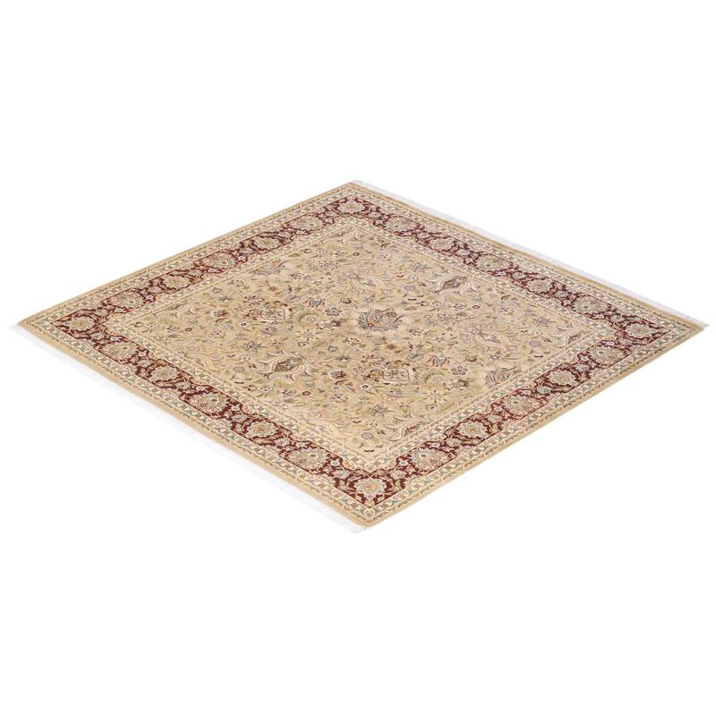 Overton Hand Knotted Wool Vintage Inspired Traditional Mogul Ivory Square Area Rug - 6 x 9