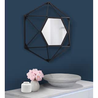 Allan Andrews Matte Black Metal Framed 3-D Geometric Wall Mirror - 16" x 16"