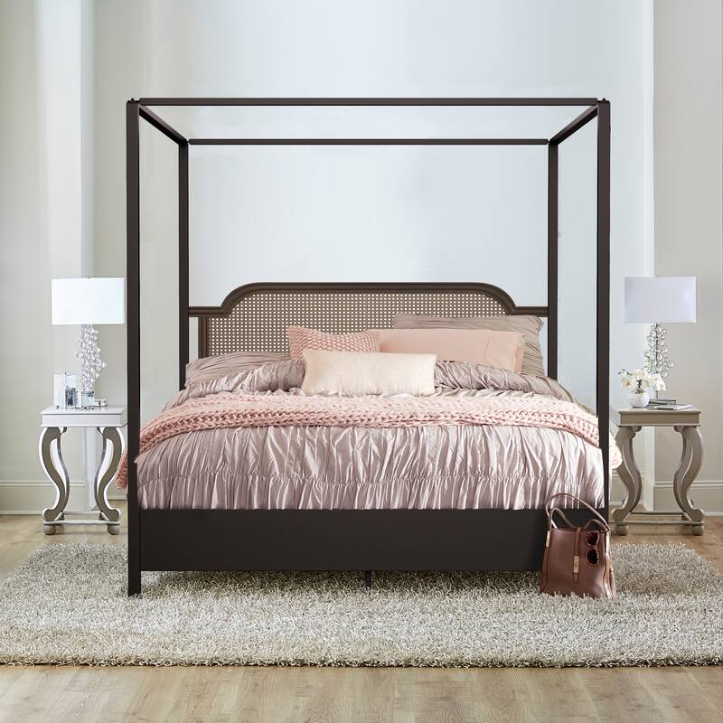 Hillsdale Furniture Melanie Wood and Metal Canopy Bed, Oiled Bronze - Oiled Bronze - King
