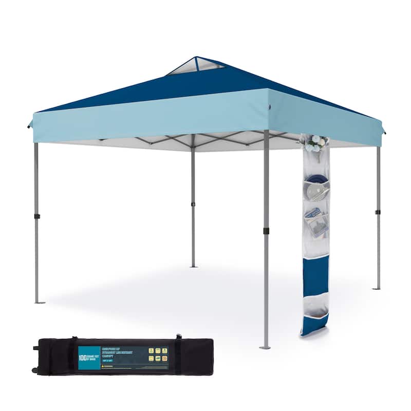 10' x 10' Pop Up Outdoor Canopy Tent Commercial Instant Reinforce Canopies with Wheel Carry Bag & Storage Pocket - Dark & Light Blue