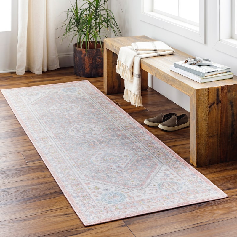 Livabliss Lavadora Vintage Persian Machine Washable Area Rug - Pink/Blue - 2' 7" x 7' 3"