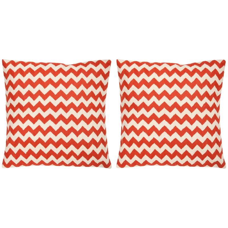 SAFAVIEH Reveca Zig-Zag 18-inch Embroidered Orange Decorative Pillow (Set of 2)