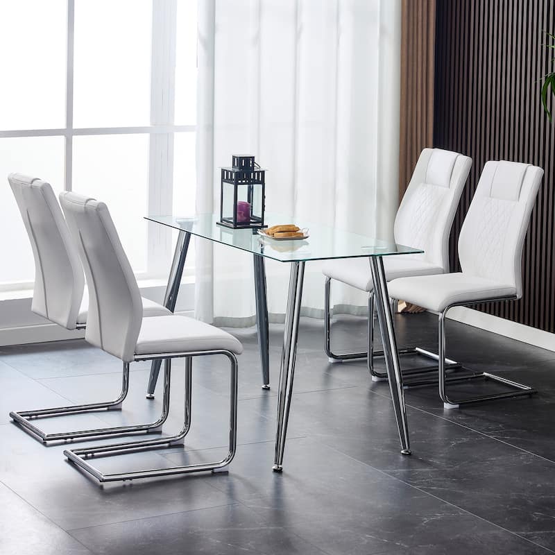 Roomfitters PU Dining Chairs with Metal Legs, Upholstered Side Chairs Set of 4 for Kitchen or Bedroom