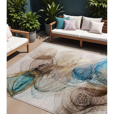 Elfi Artistic Abstract Weather Resistant Versatile Elegance Outdoor Rug